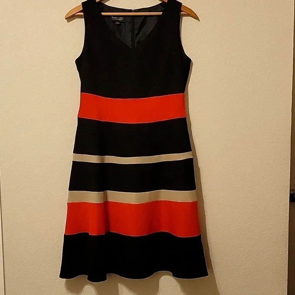 Black Label by Evan Picone red, black and tan dress size 6 CLEARANCE